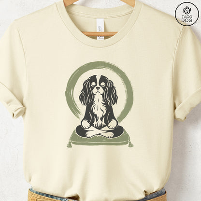 Cavalier King Charles Spaniel Meditate Linocut Tee Natural S Taco-Dog