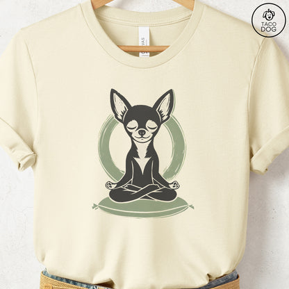 Chihuahua Meditate Linocut Tee Natural S Taco-Dog