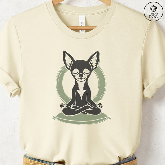 Chihuahua Meditate Linocut Tee Natural S Taco-Dog