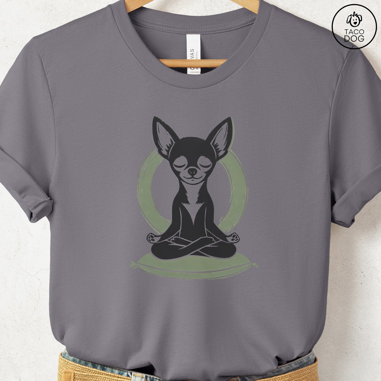 Chihuahua Meditate Linocut Tee Storm S Taco-Dog
