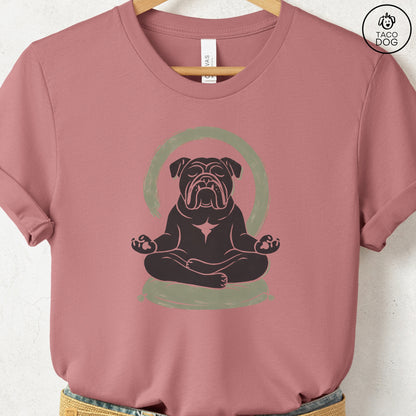 English Bulldog Meditate Linocut Tee Heather Mauve S Taco-Dog