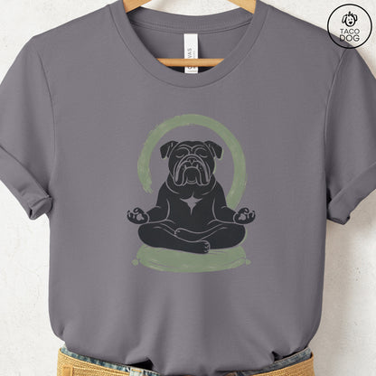 English Bulldog Meditate Linocut Tee Storm S Taco-Dog