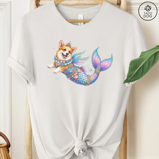 Corgi Mermaid T-Shirt Vintage White Taco-Dog