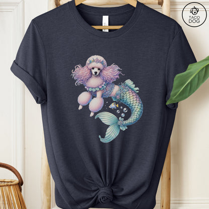 Poodle Mermaid T-Shirt Heather Midnight Navy Taco-Dog
