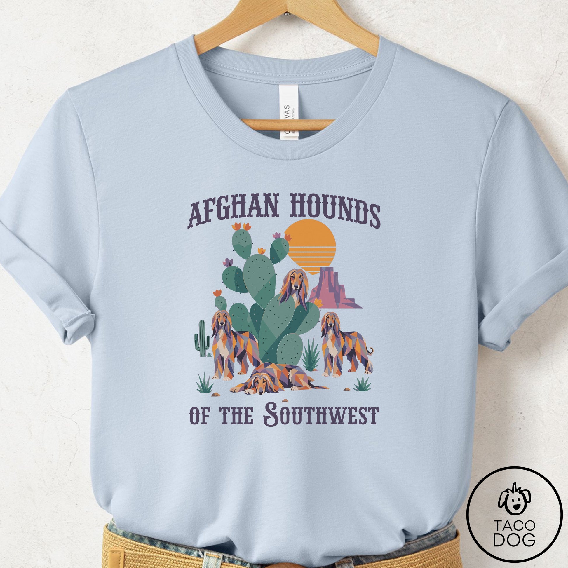 Afghan Hound of the Southwest T-Shirt Light Blue Taco-Dog