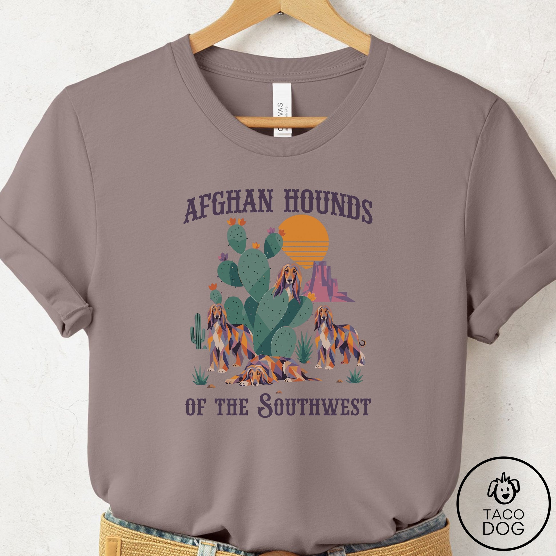 Afghan Hound of the Southwest T-Shirt Pebble Brown Taco-Dog