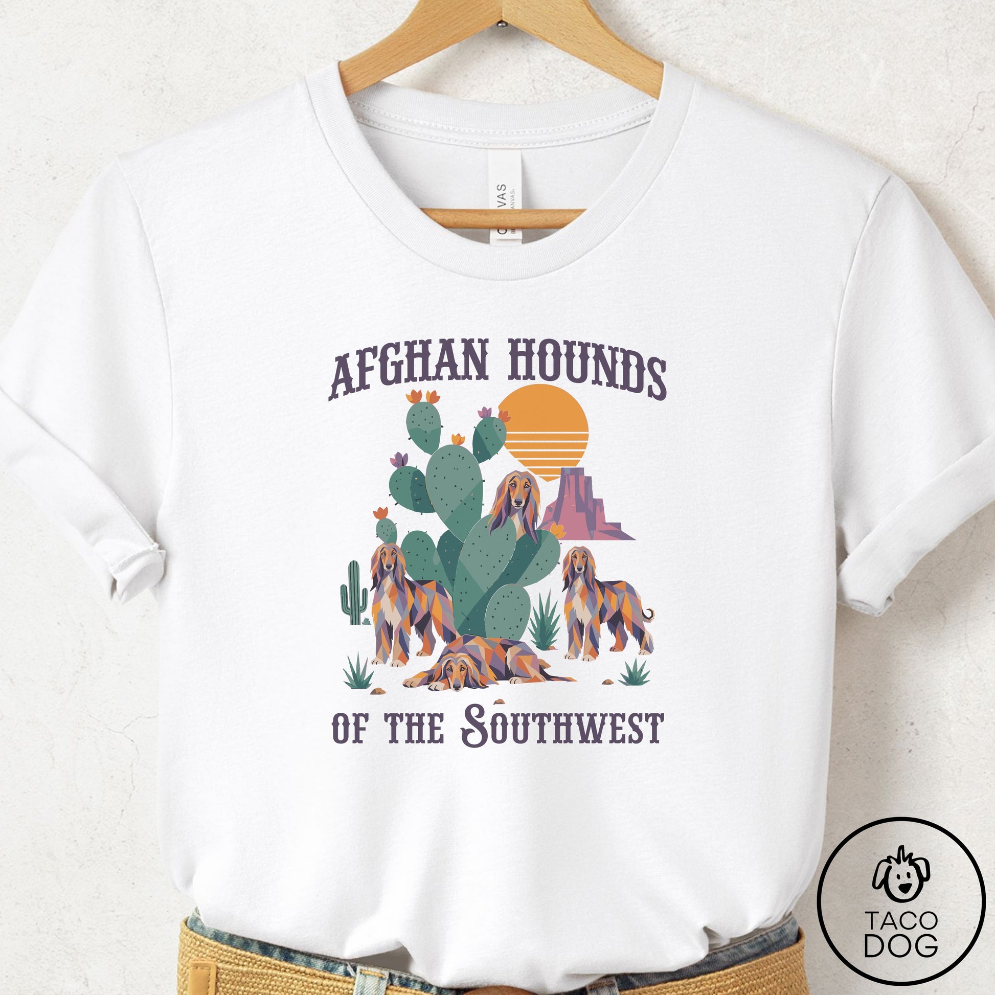 Afghan Hound of the Southwest T-Shirt White Taco-Dog