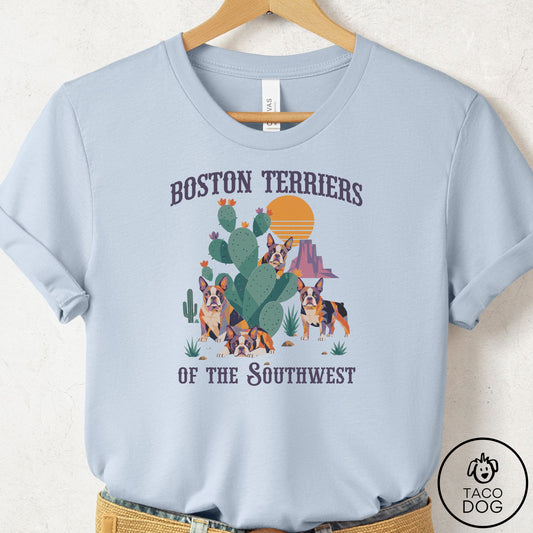 Boston Terrier of the Southwest T-Shirt Light Blue Taco-Dog