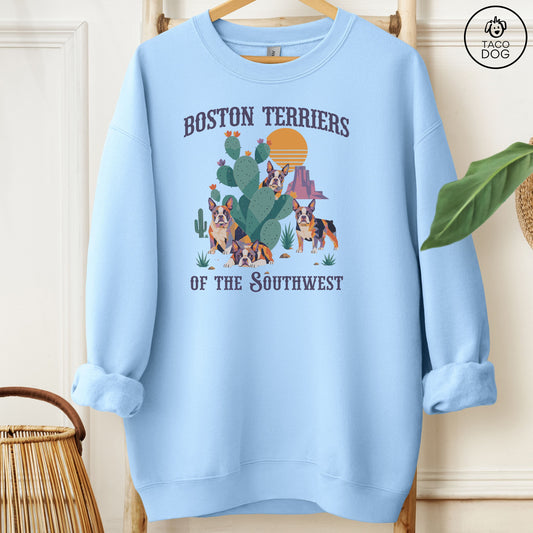 Boston Terrier of the Southwest Sweatshirt Light Blue Taco-Dog