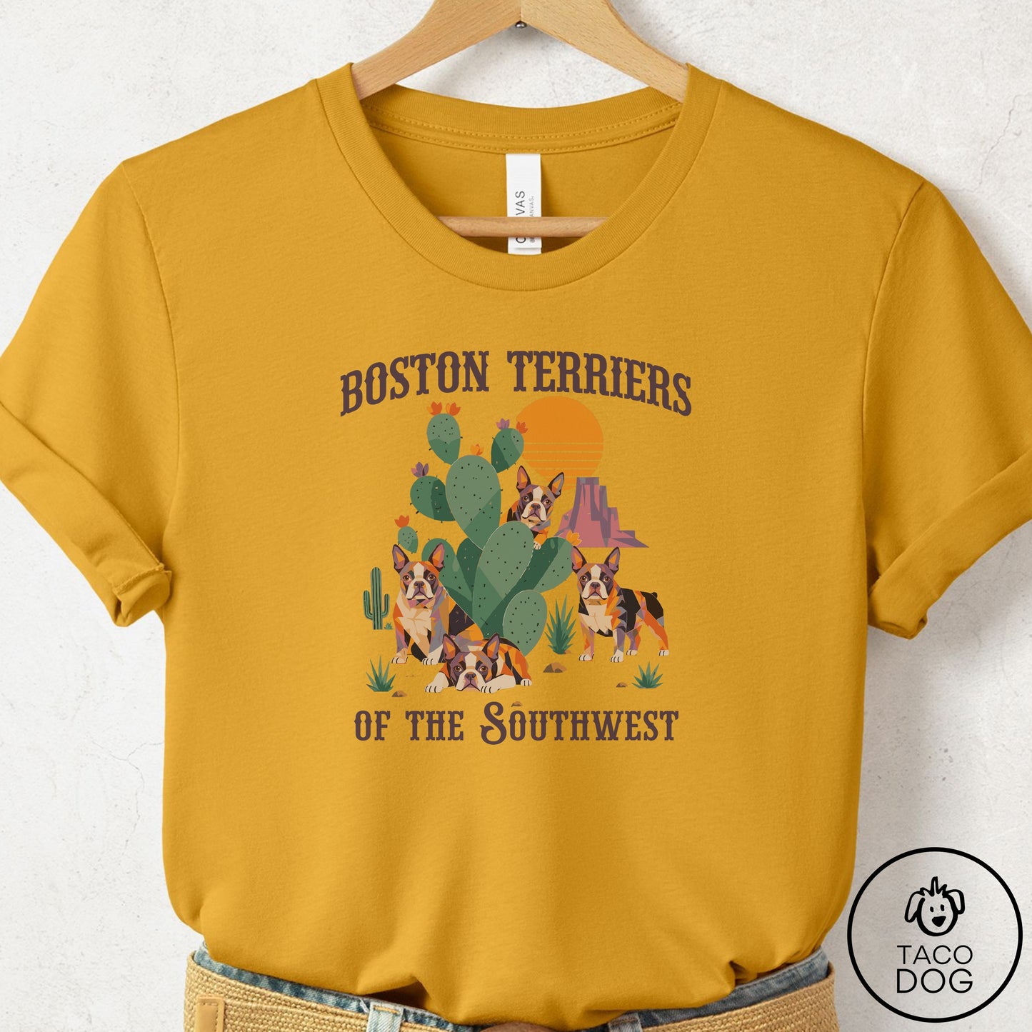 Boston Terrier of the Southwest T-Shirt Mustard Taco-Dog