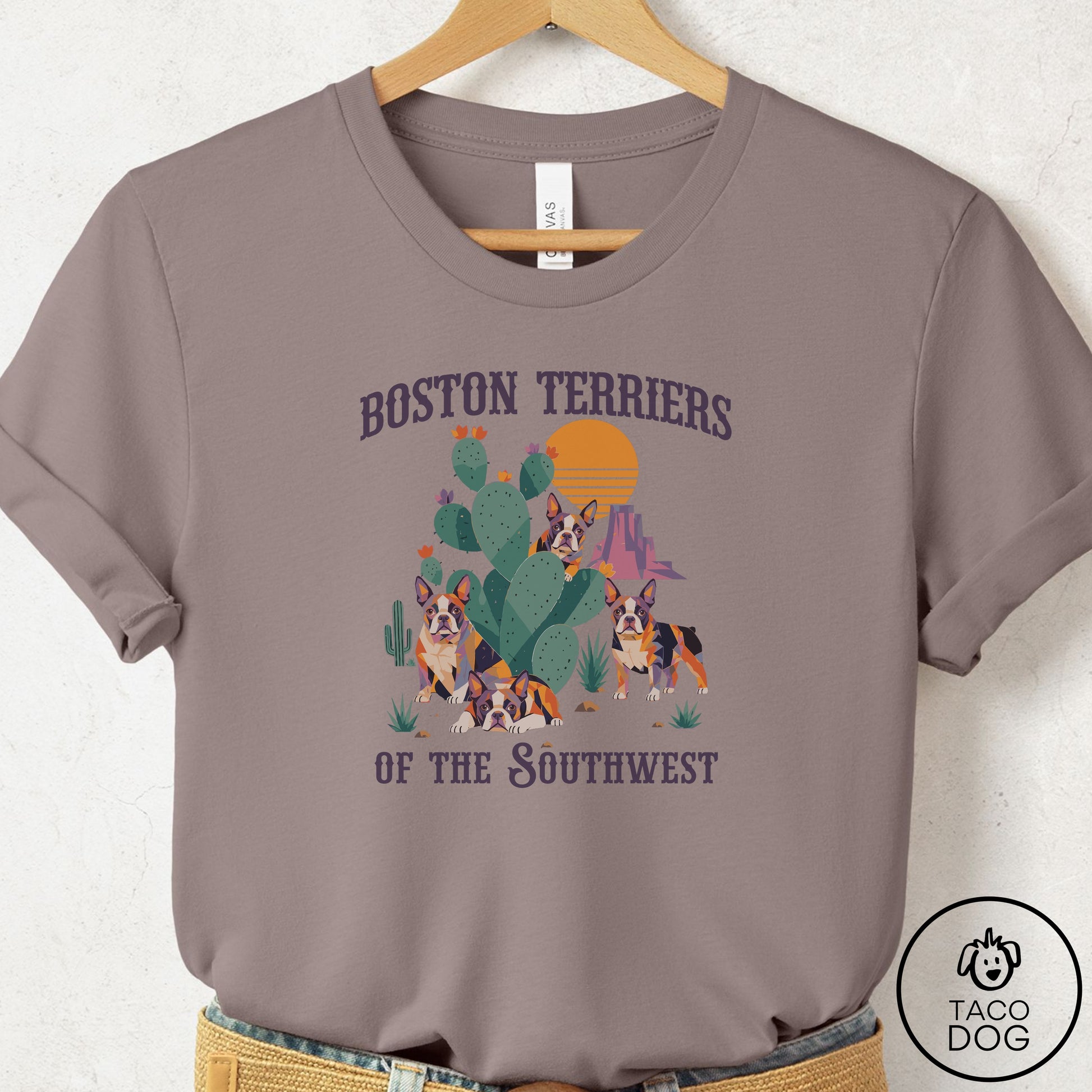 Boston Terrier of the Southwest T-Shirt Pebble Brown Taco-Dog