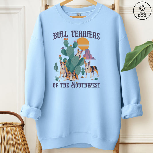 Bull Terrier of the Southwest Sweatshirt Light Blue Taco-Dog