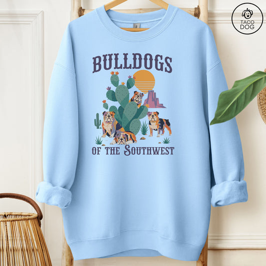 English Bulldog of the Southwest Sweatshirt Light Blue Taco-Dog