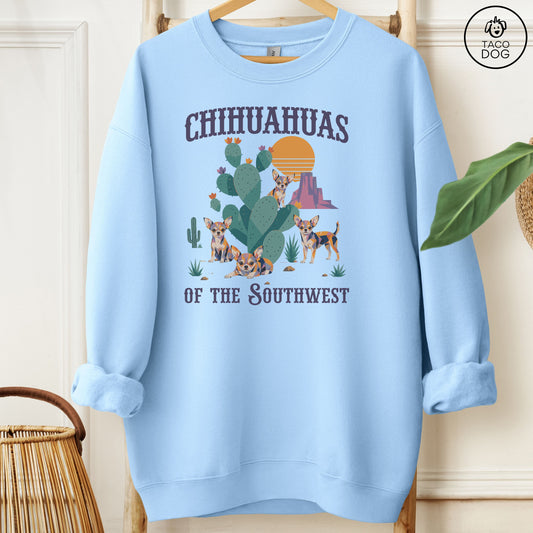Chihuahua of the Southwest Sweatshirt Light Blue Taco-Dog