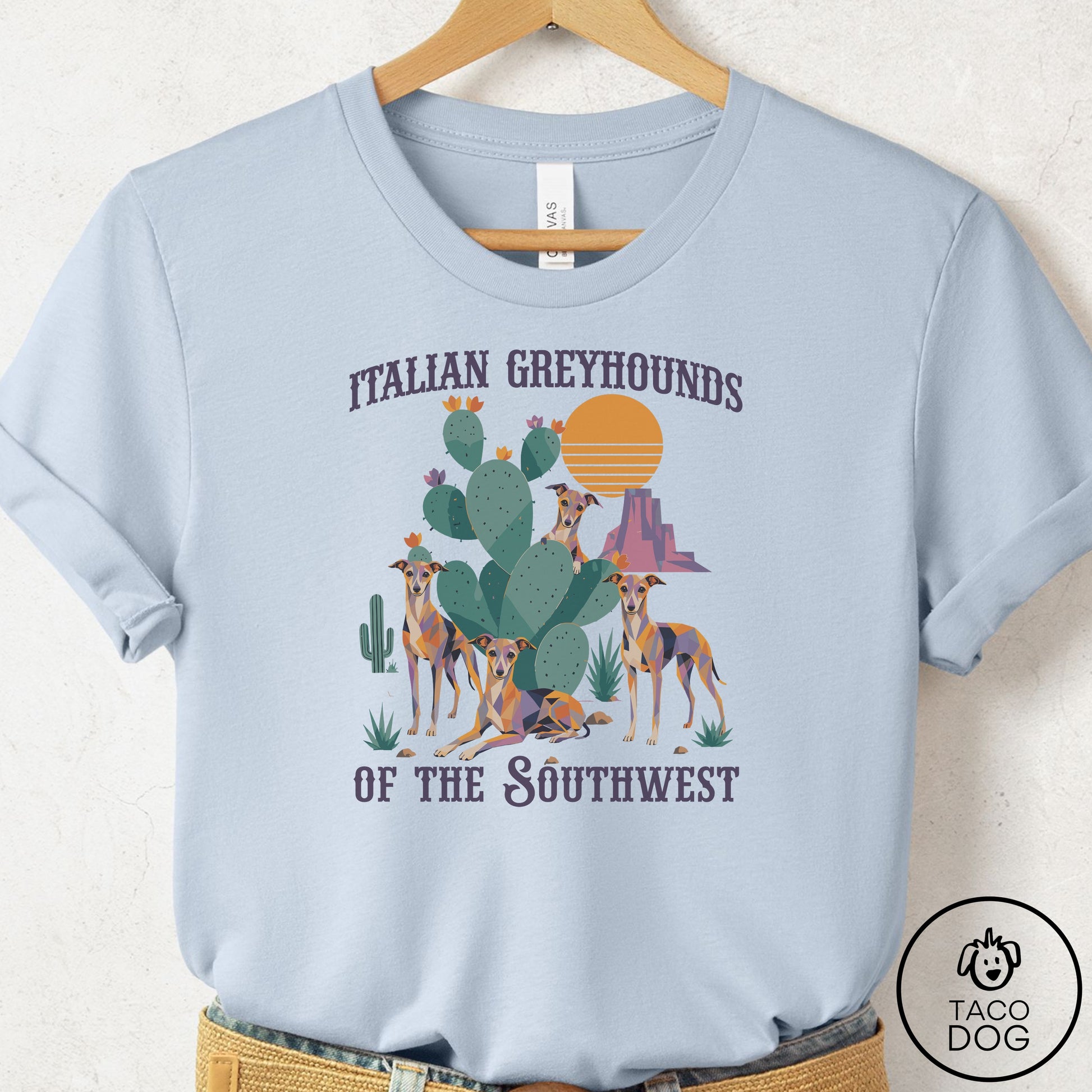 Italian Greyhound Whippet of the Southwest T-Shirt Light Blue Taco-Dog
