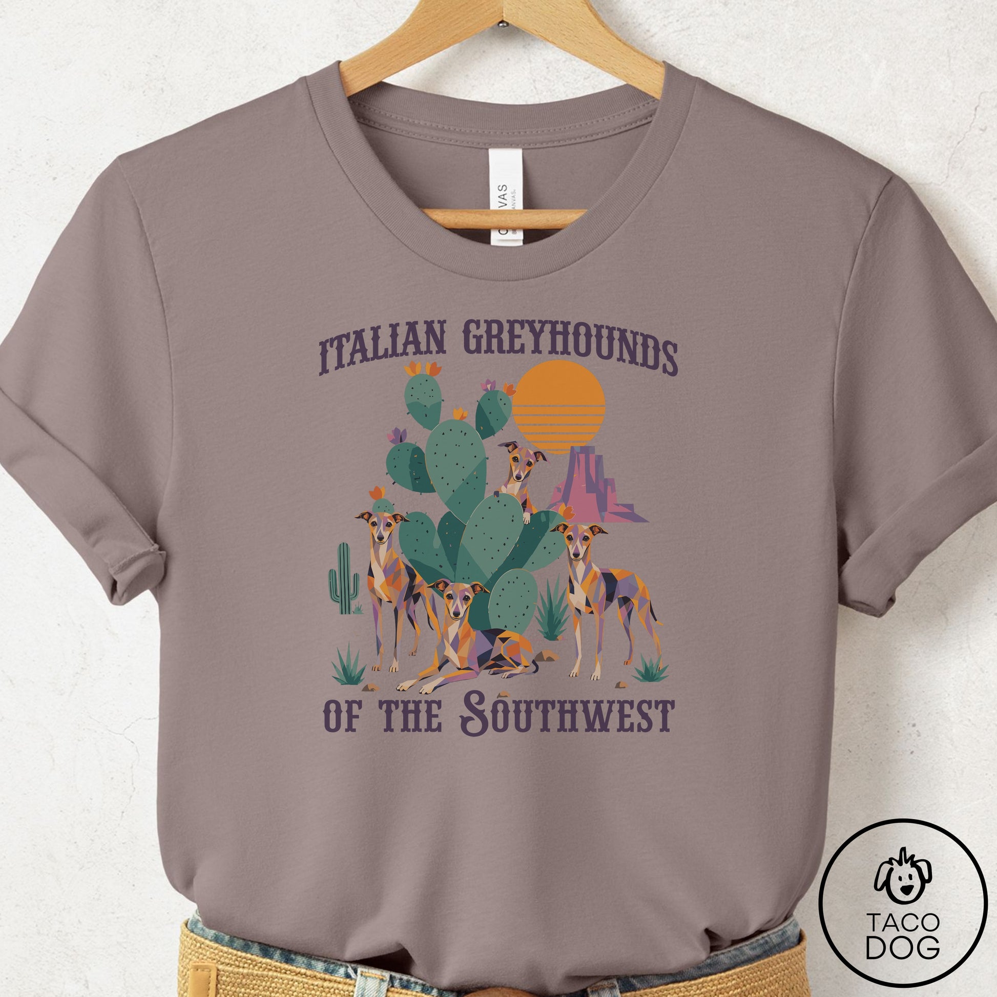 Italian Greyhound Whippet of the Southwest T-Shirt Pebble Brown Taco-Dog