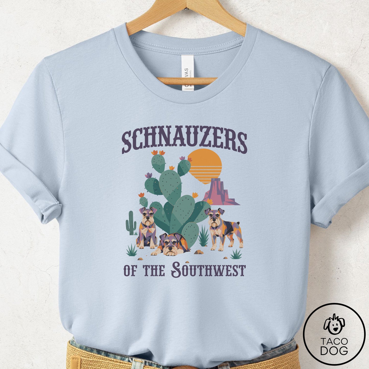 Schnauzer of the Southwest T-Shirt Light Blue Taco-Dog