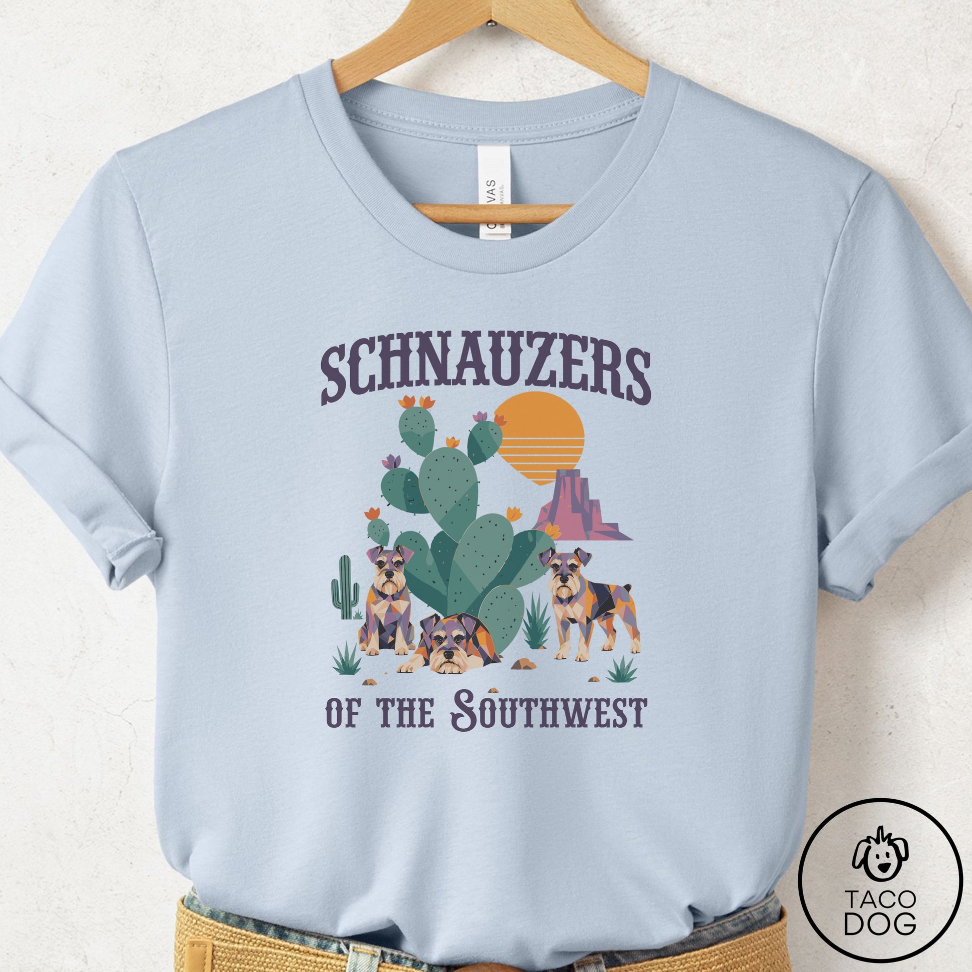 Schnauzer of the Southwest T-Shirt Light Blue Taco-Dog