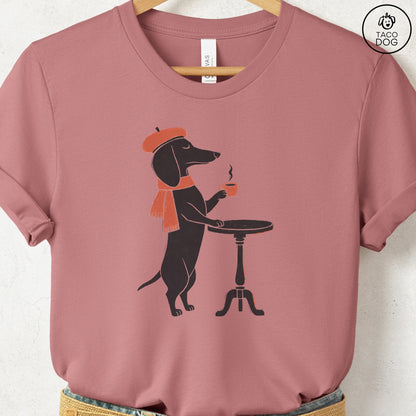 Dachshund Paris Linocut Tee Heather Mauve S Taco-Dog