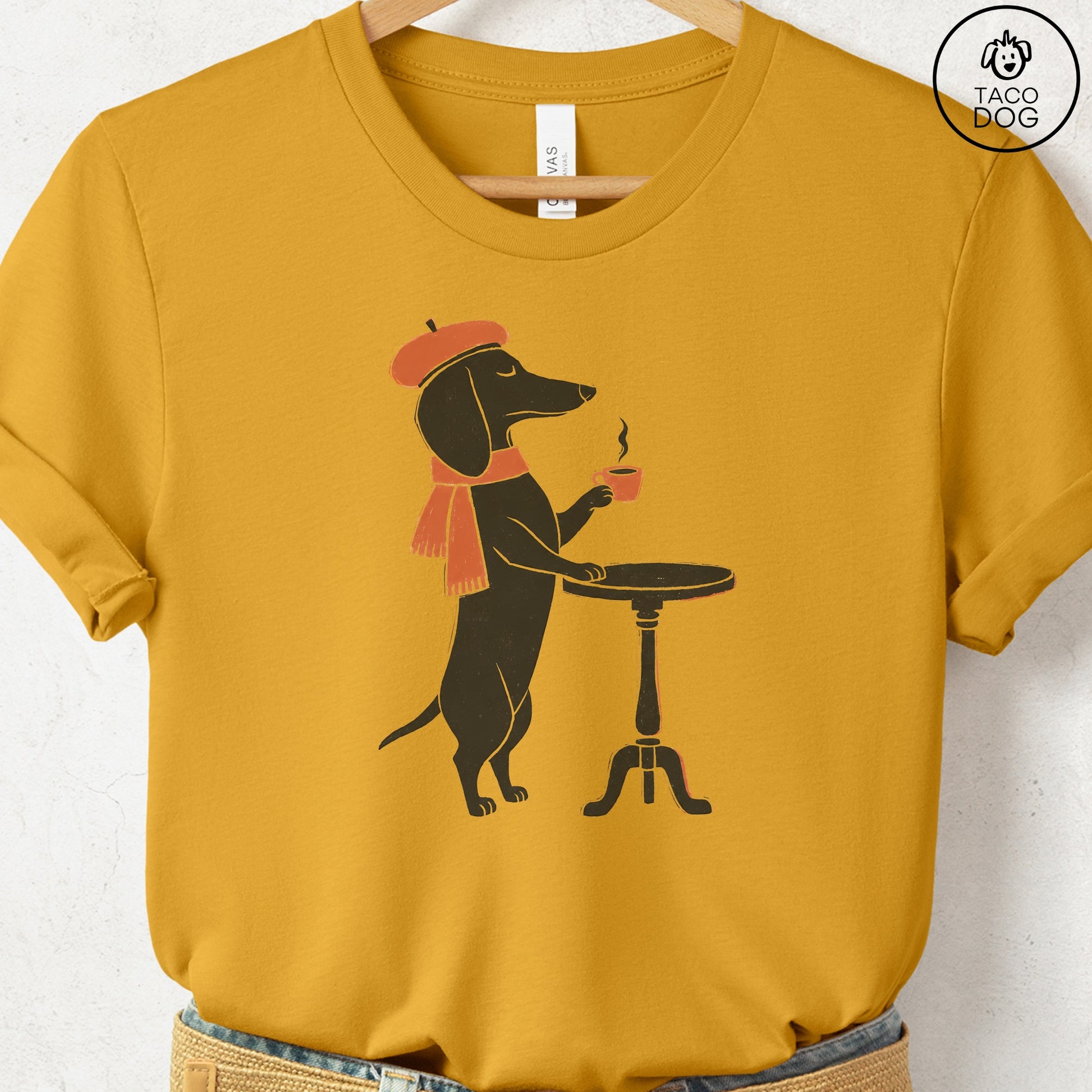 Dachshund Paris Linocut Tee Mustard S Taco-Dog