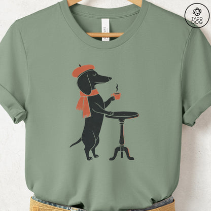 Dachshund Paris Linocut Tee Sage S Taco-Dog