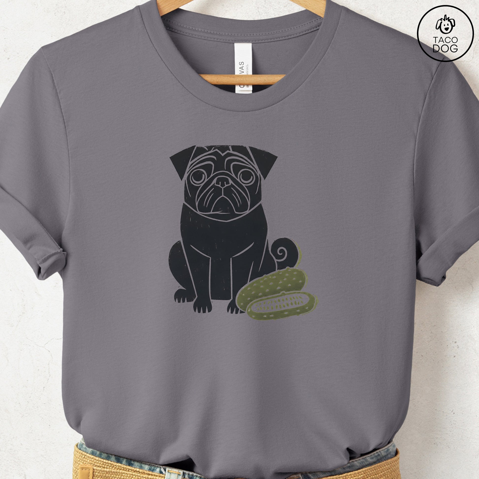 Pug Pickles Linocut Tee Storm S Taco-Dog