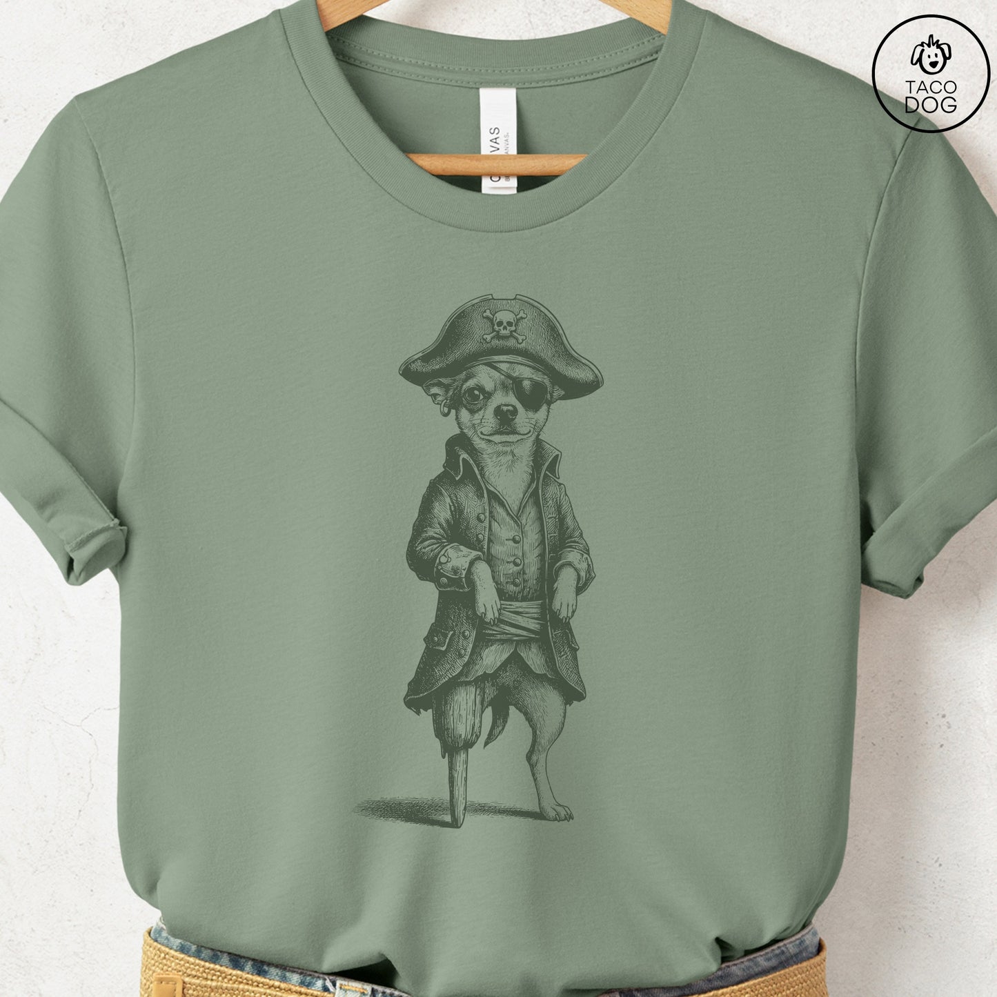 Chihuahua Pirate T-Shirt Sage S Taco-Dog