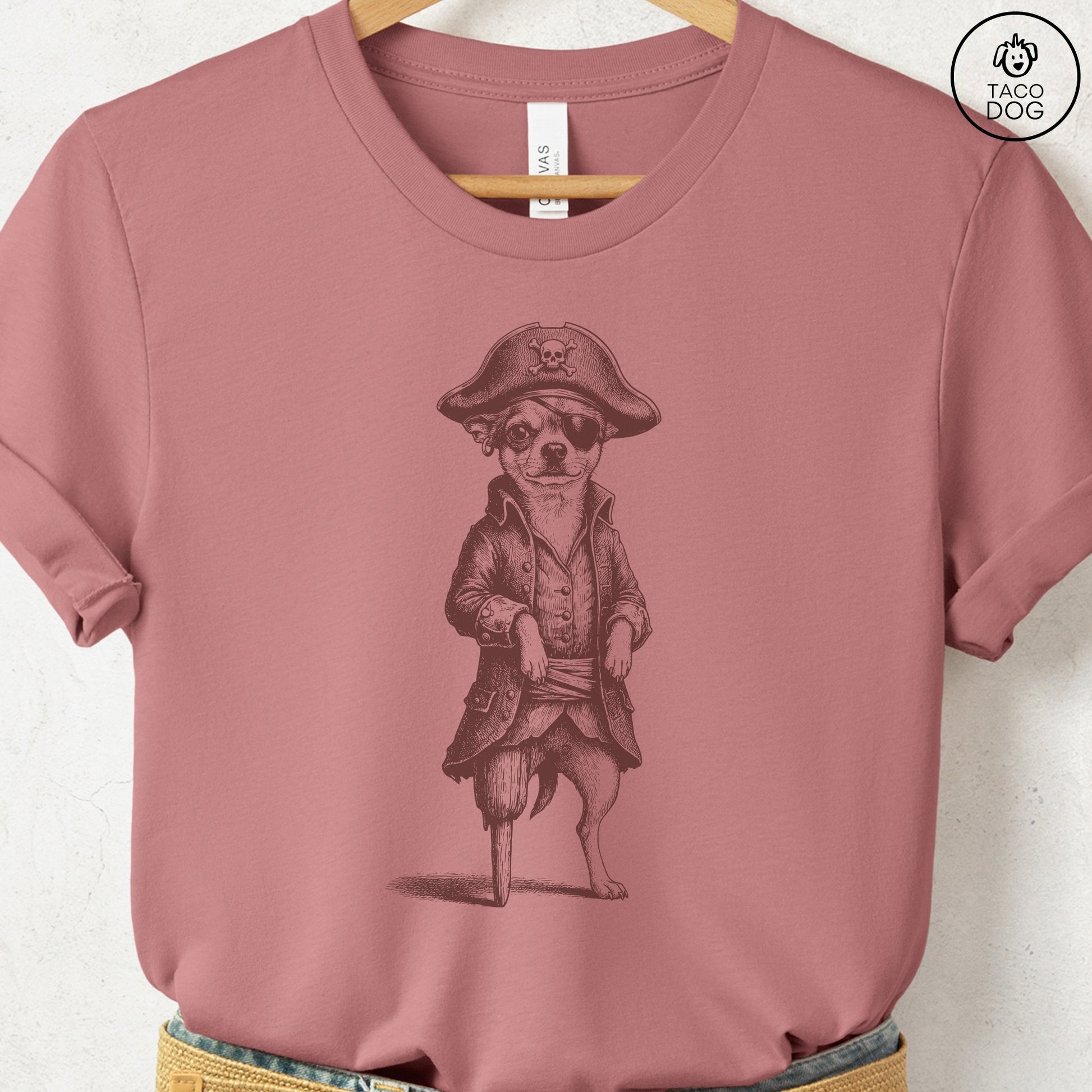 Chihuahua Pirate T-Shirt Heather Mauve S Taco-Dog