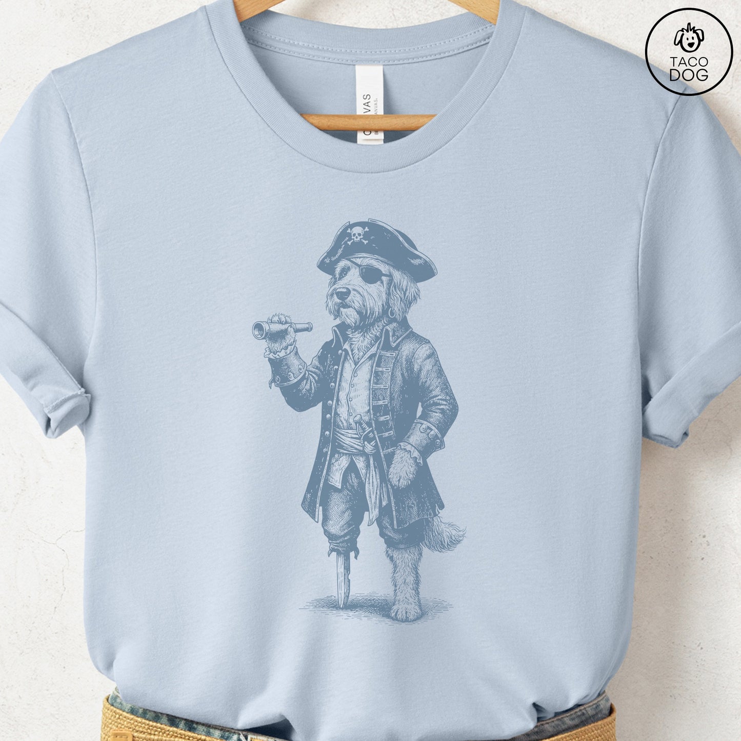 Doodle Pirate T-Shirt Light Blue S Taco-Dog