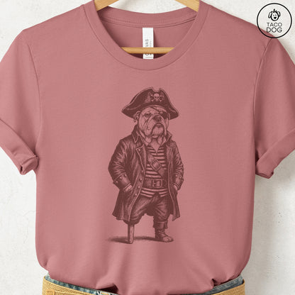 English Bulldog Pirate T-Shirt Heather Mauve S Taco-Dog