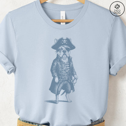 French Bulldog Frenchie Pirate T-Shirt Light Blue S Taco-Dog