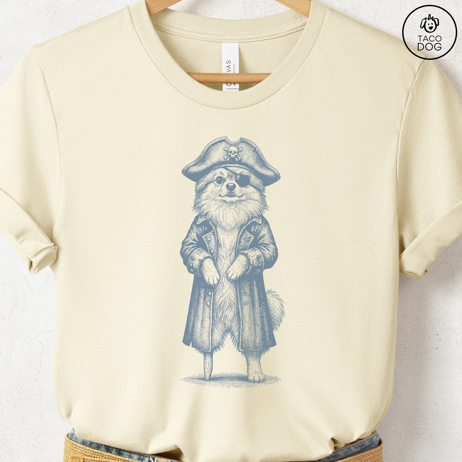 Pomeranian Pirate T-Shirt Natural S Taco-Dog