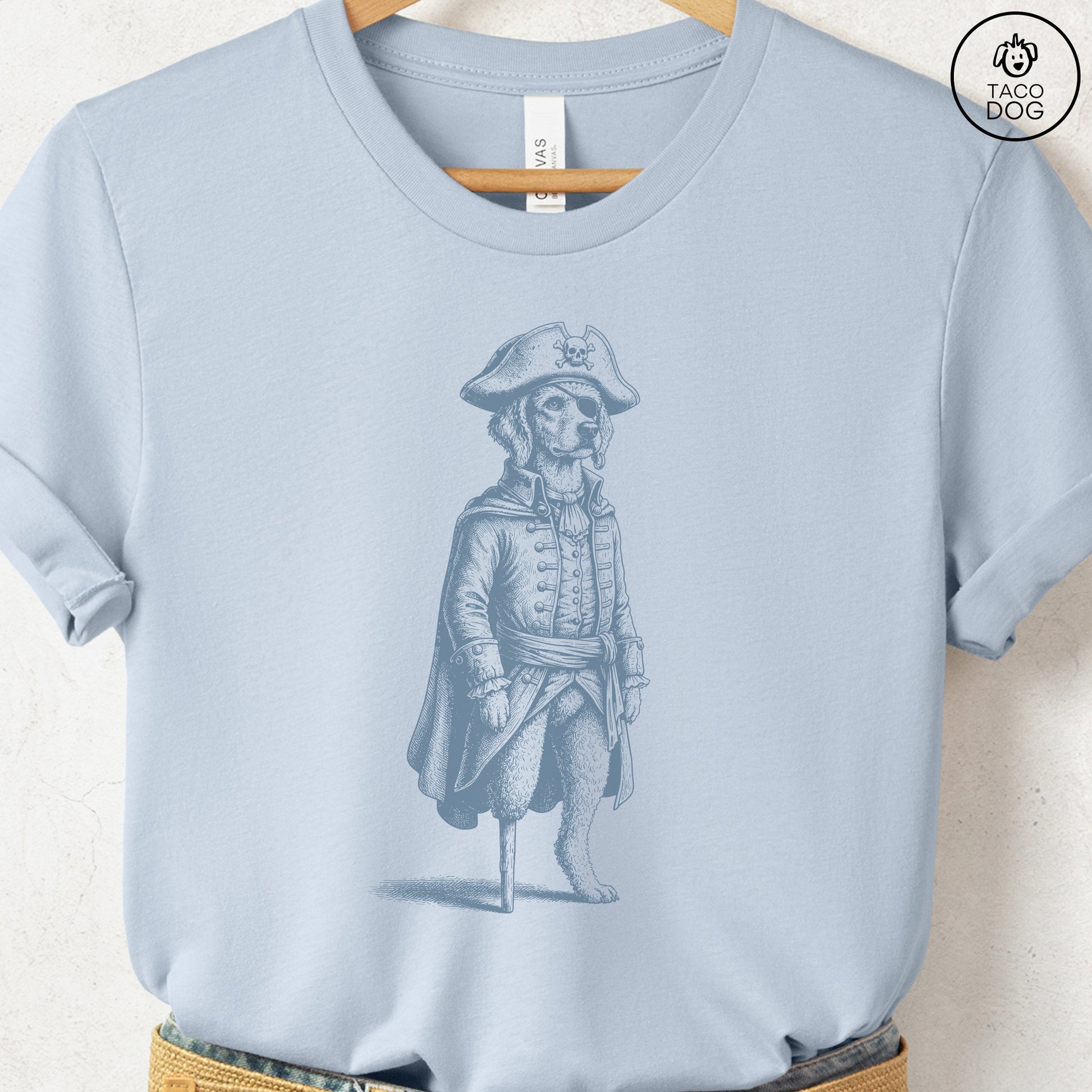 Poodle Pirate T-Shirt Light Blue S Taco-Dog