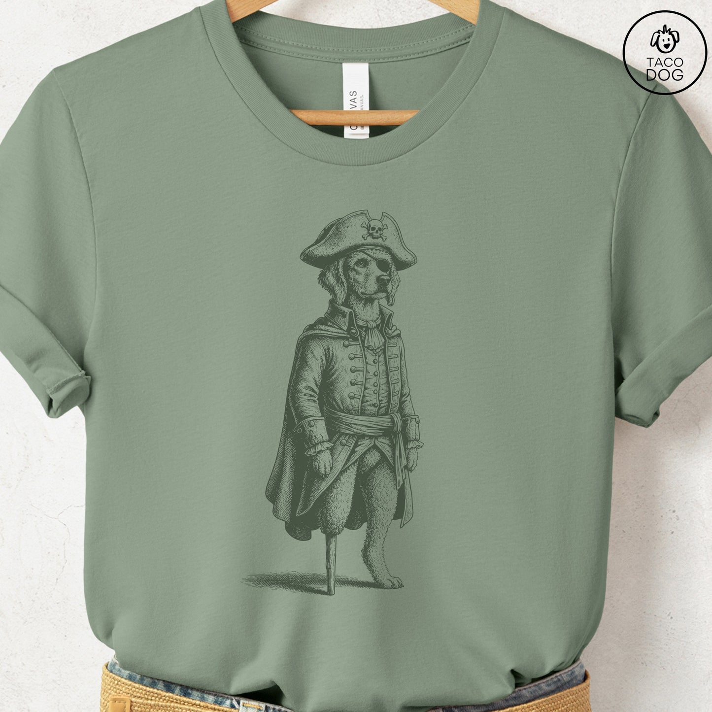 Poodle Pirate T-Shirt Sage S Taco-Dog