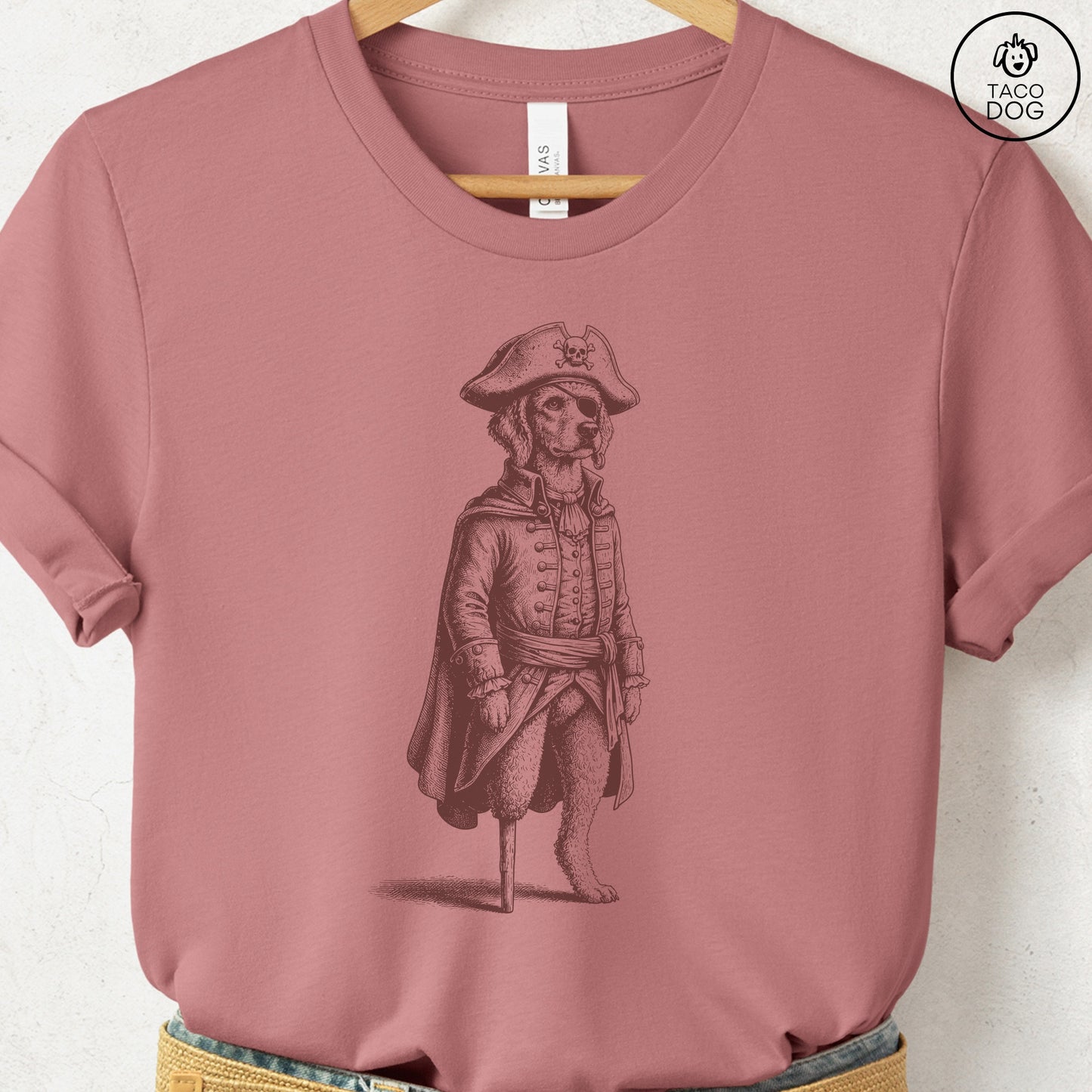 Poodle Pirate T-Shirt Heather Mauve S Taco-Dog