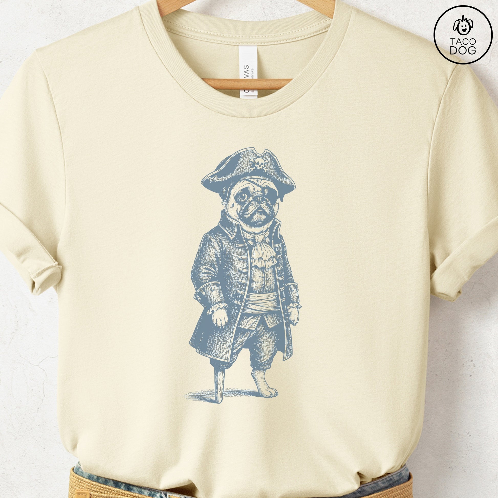 Pug Pirate T-Shirt Natural S Taco-Dog