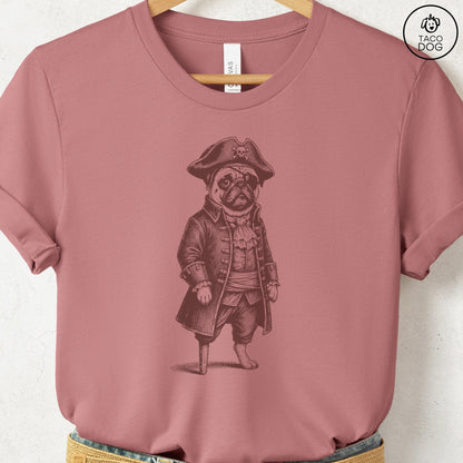 Pug Pirate T-Shirt Heather Mauve S Taco-Dog