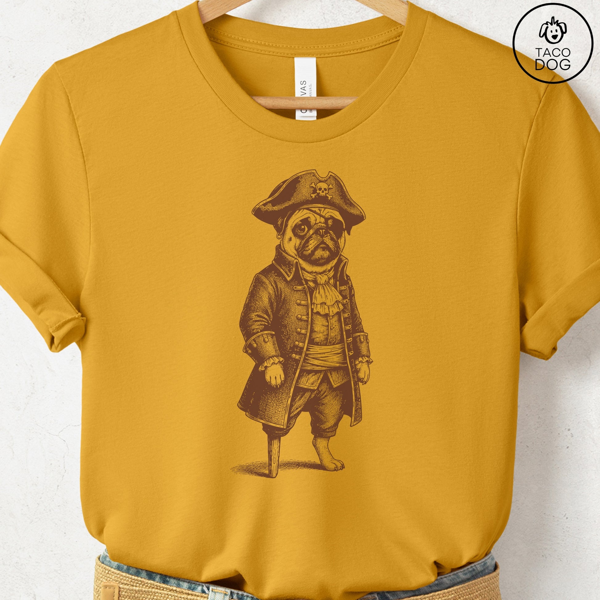Pug Pirate T-Shirt Mustard S Taco-Dog