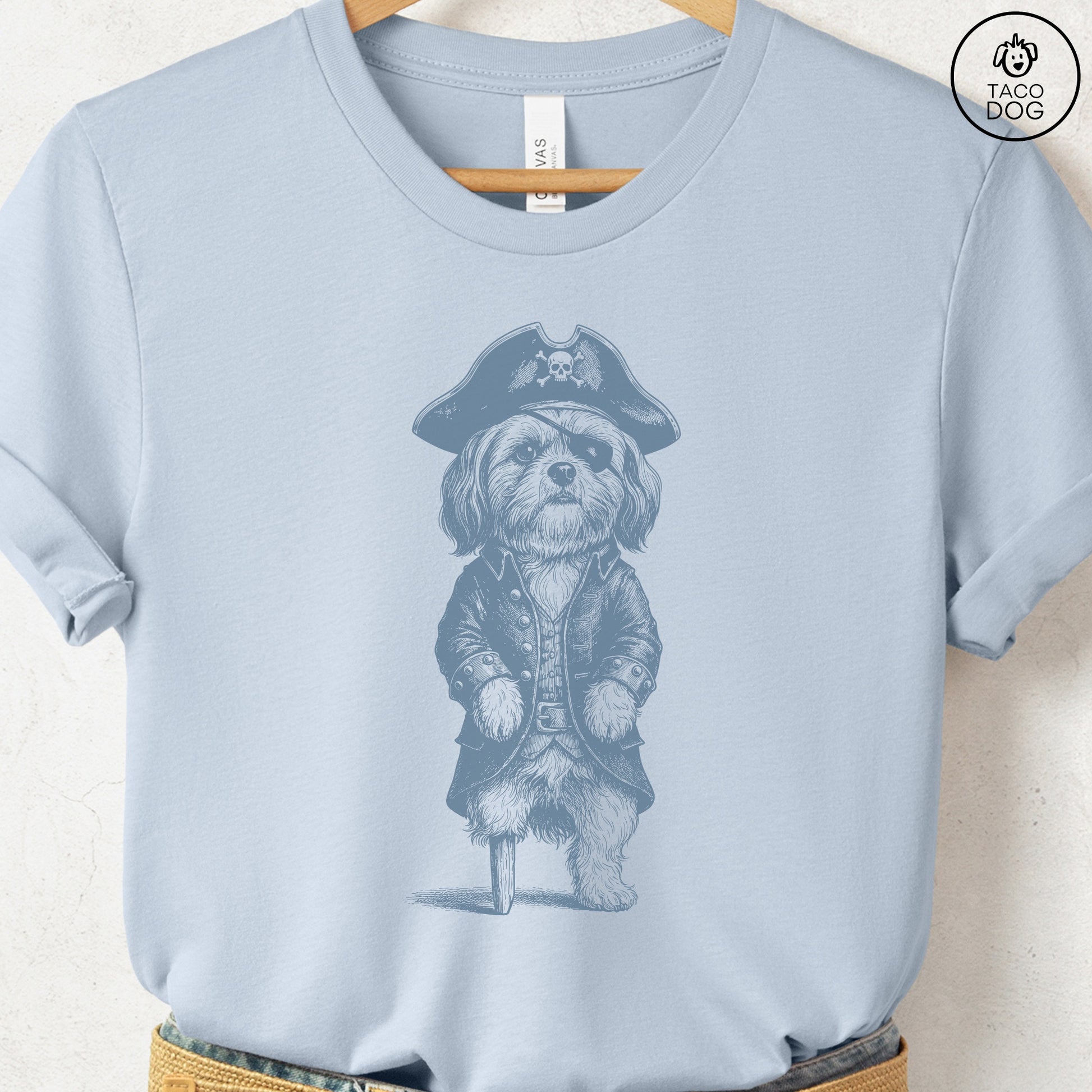 Shih Tzu Pirate T-Shirt Light Blue S Taco-Dog