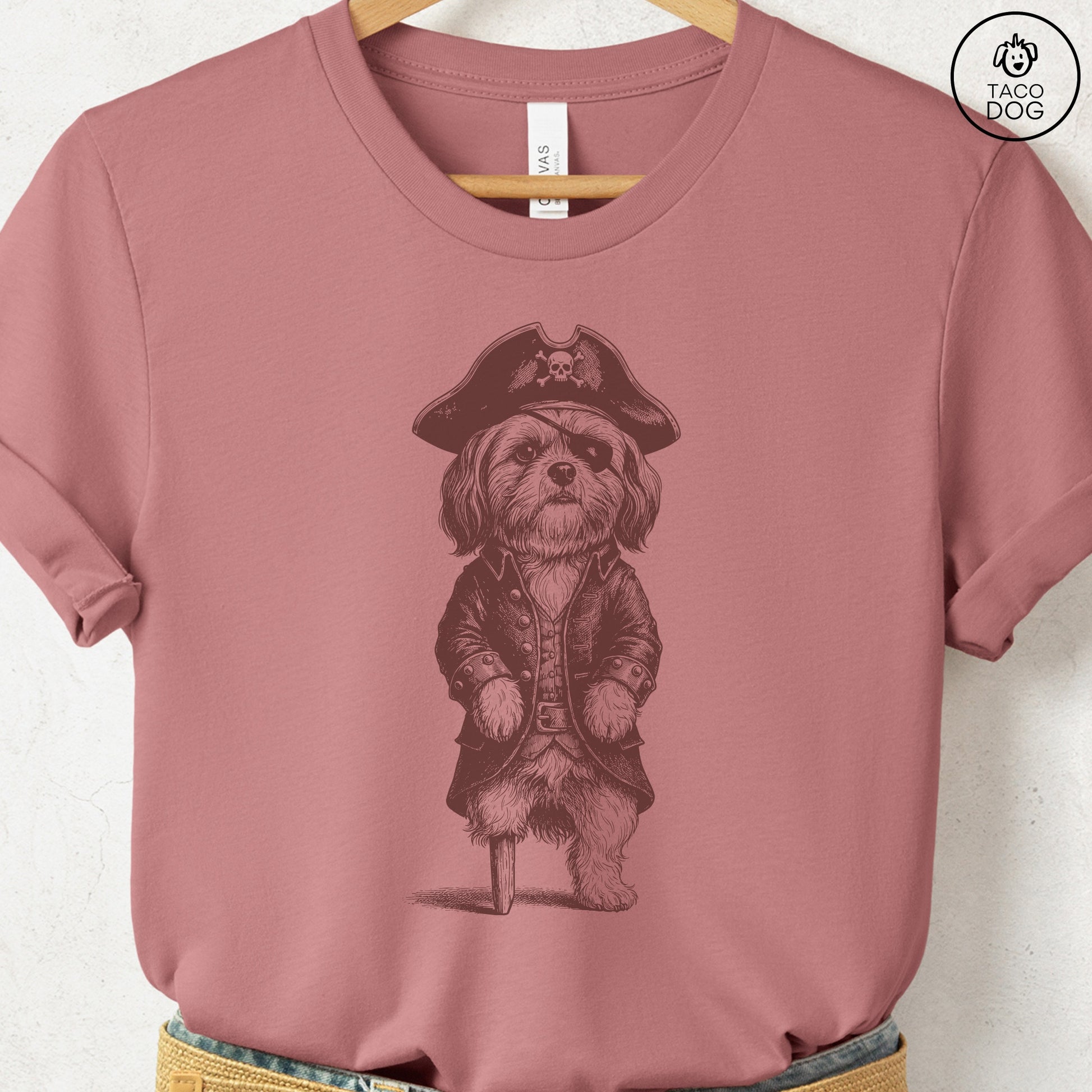 Shih Tzu Pirate T-Shirt Heather Mauve S Taco-Dog