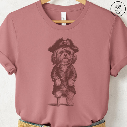 Shih Tzu Pirate T-Shirt Heather Mauve S Taco-Dog