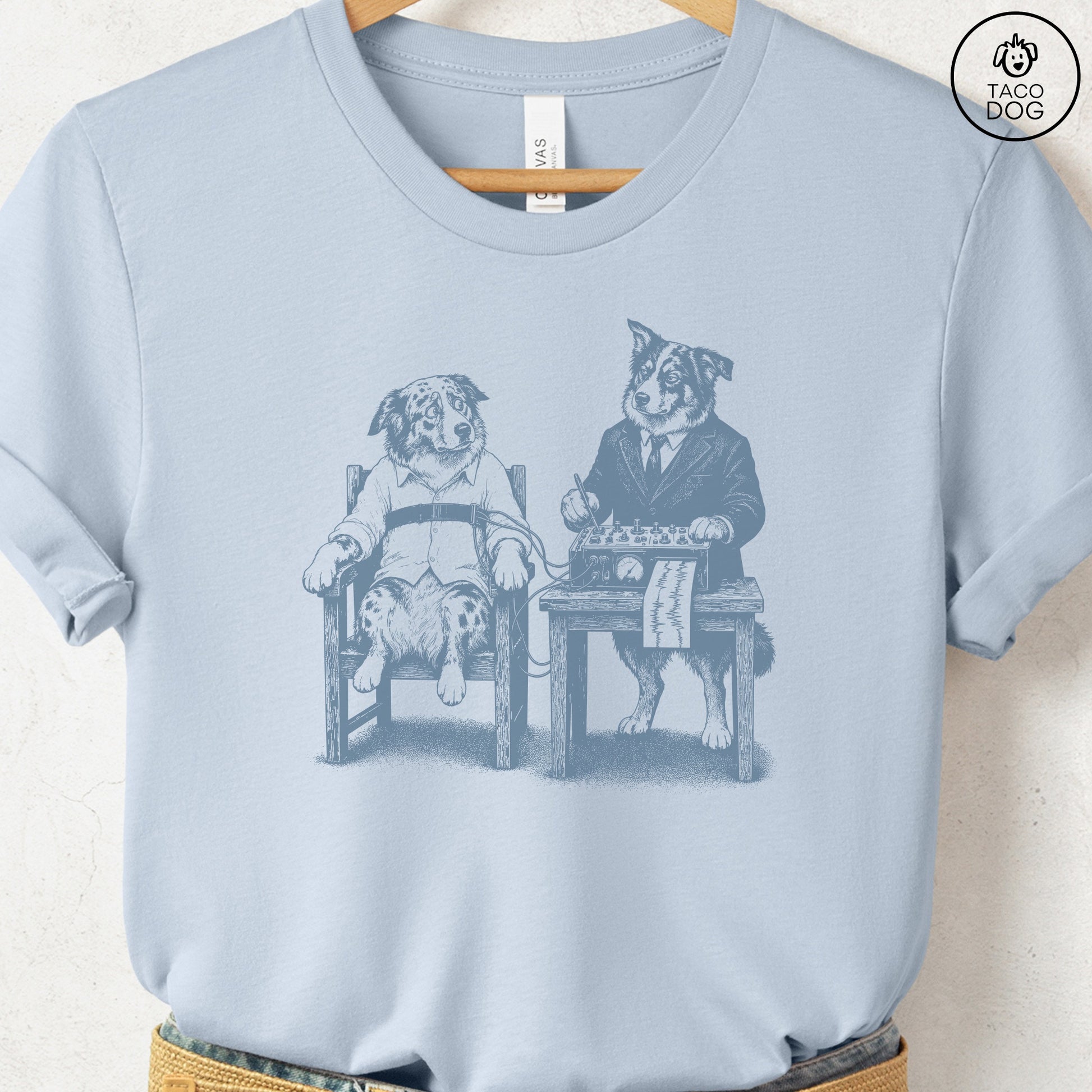 Australian Shepherd Polygraph T-Shirt Light Blue Taco-Dog