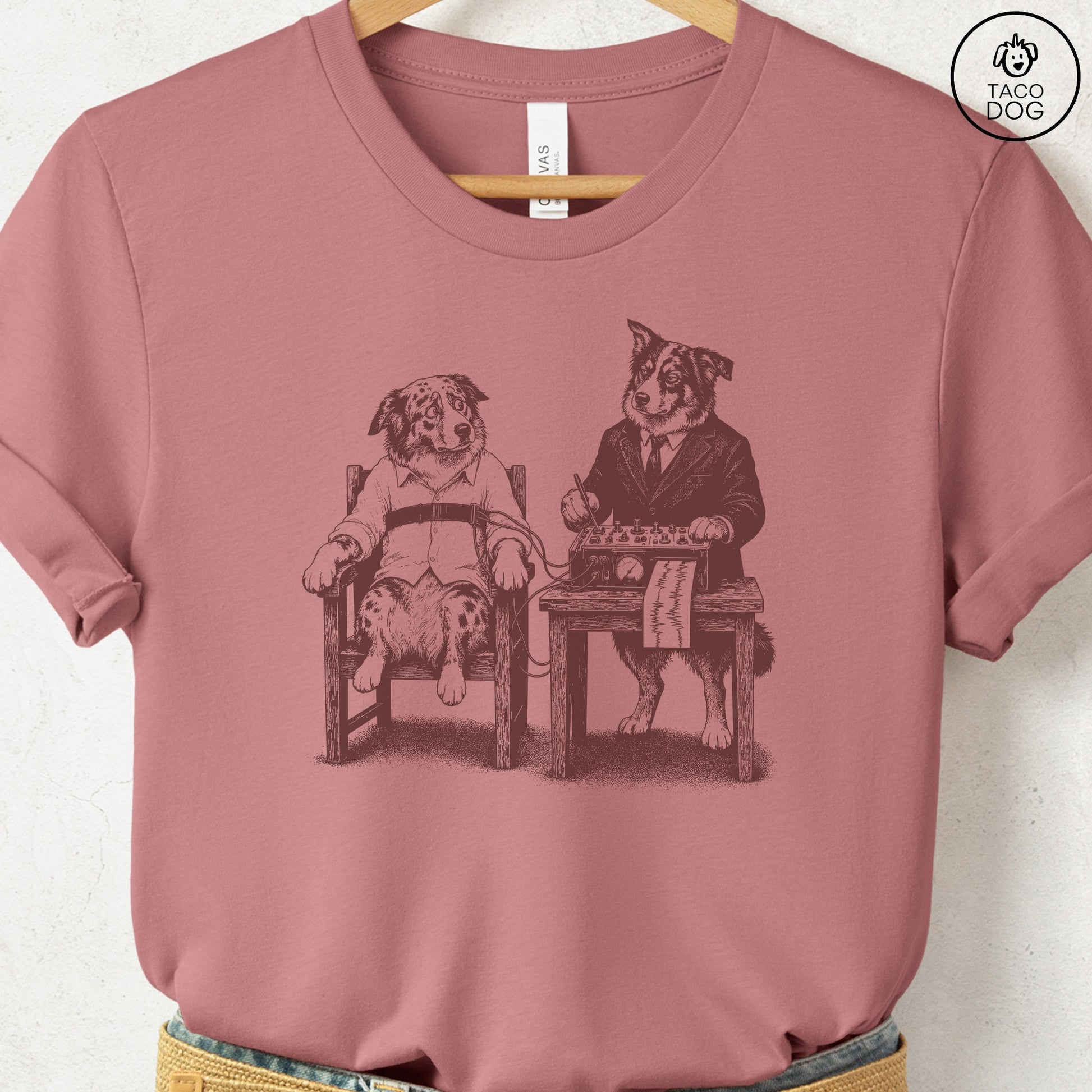 Australian Shepherd Polygraph T-Shirt Heather Mauve Taco-Dog