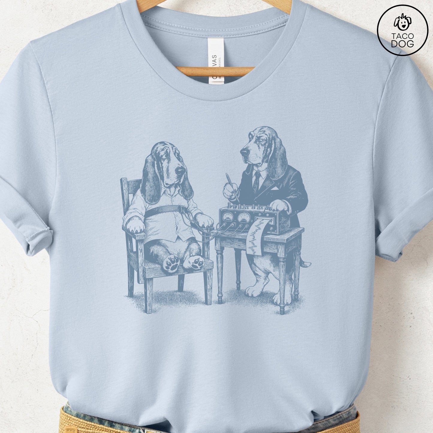 Basset Hound Polygraph T-Shirt Light Blue Taco-Dog