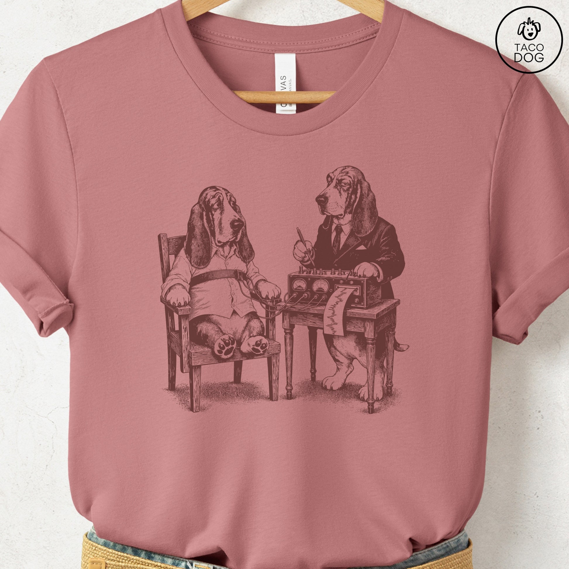 Basset Hound Polygraph T-Shirt Heather Mauve Taco-Dog