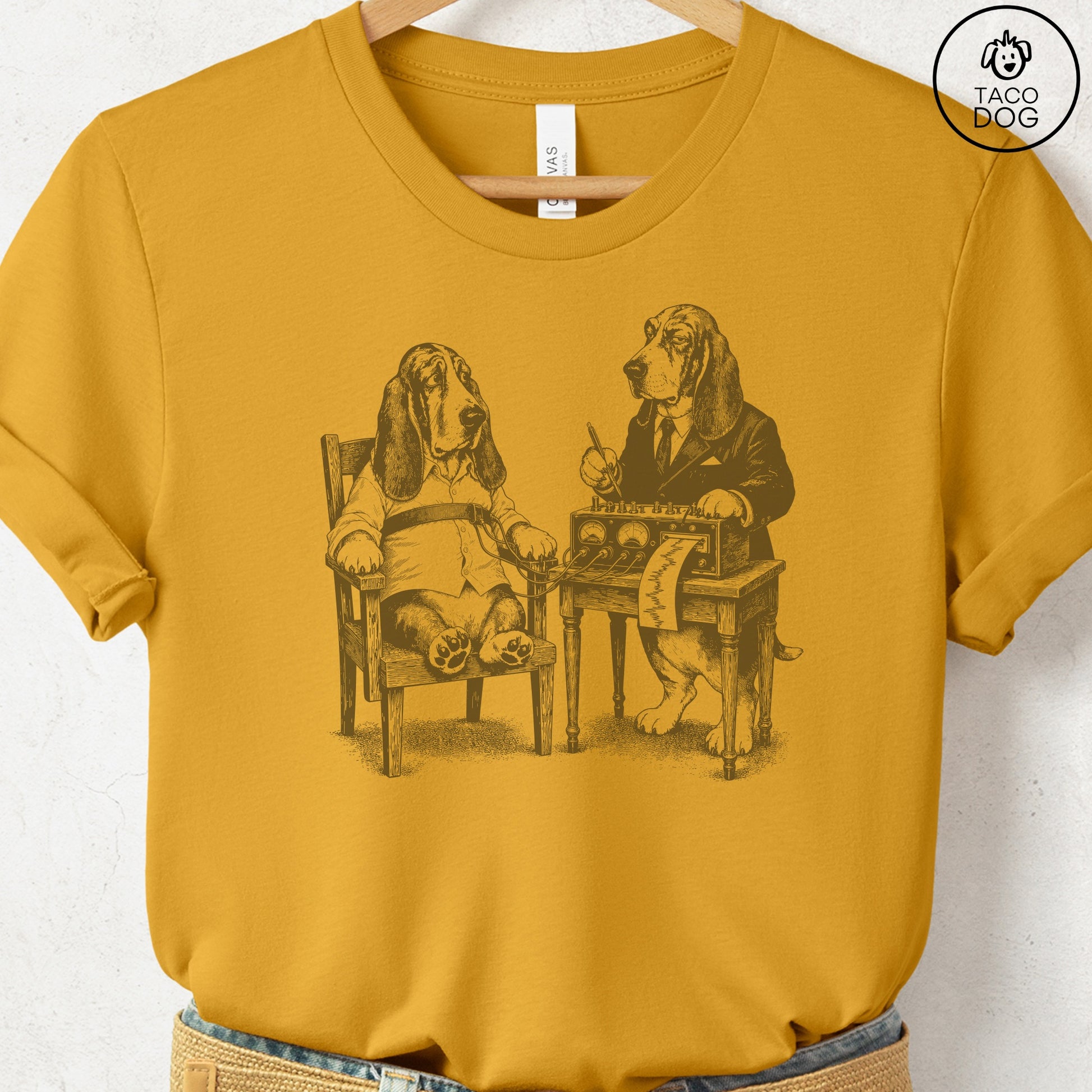 Basset Hound Polygraph T-Shirt Mustard Taco-Dog