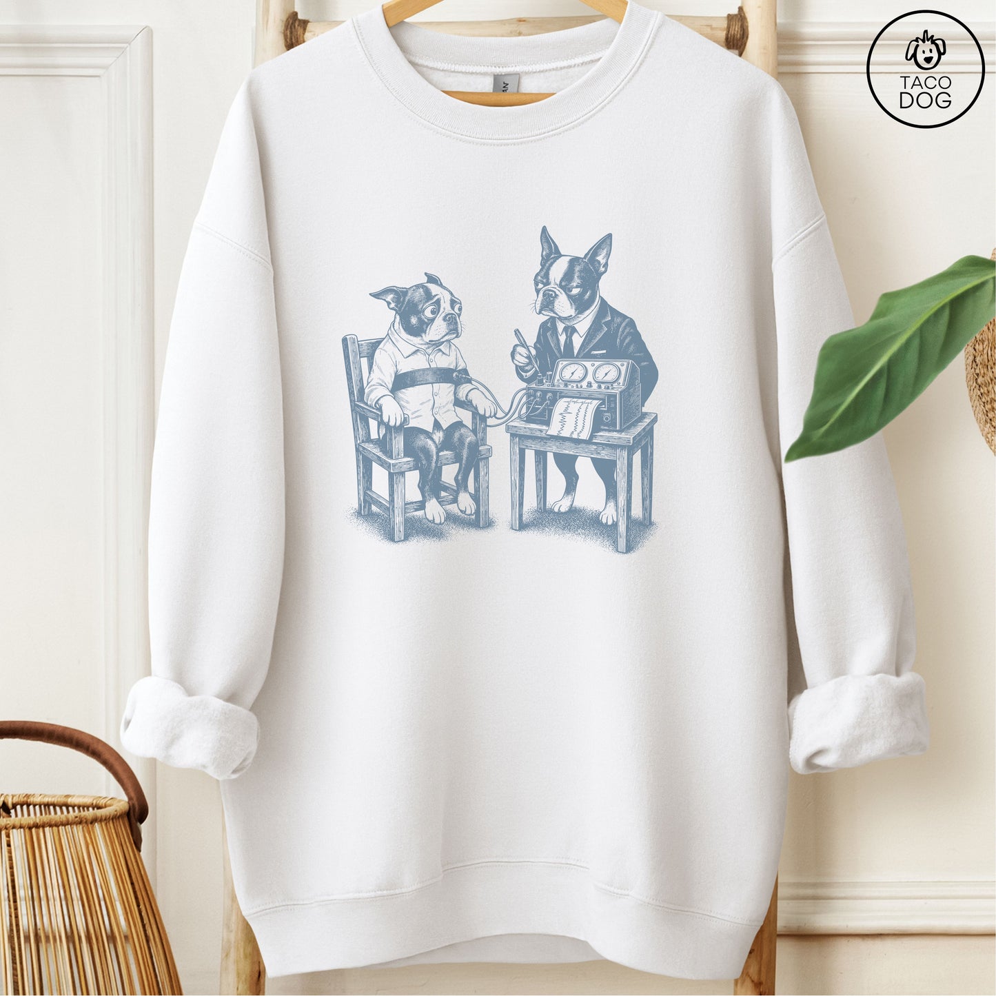 Boston Terrier Polygraph Sweatshirt White Taco-Dog