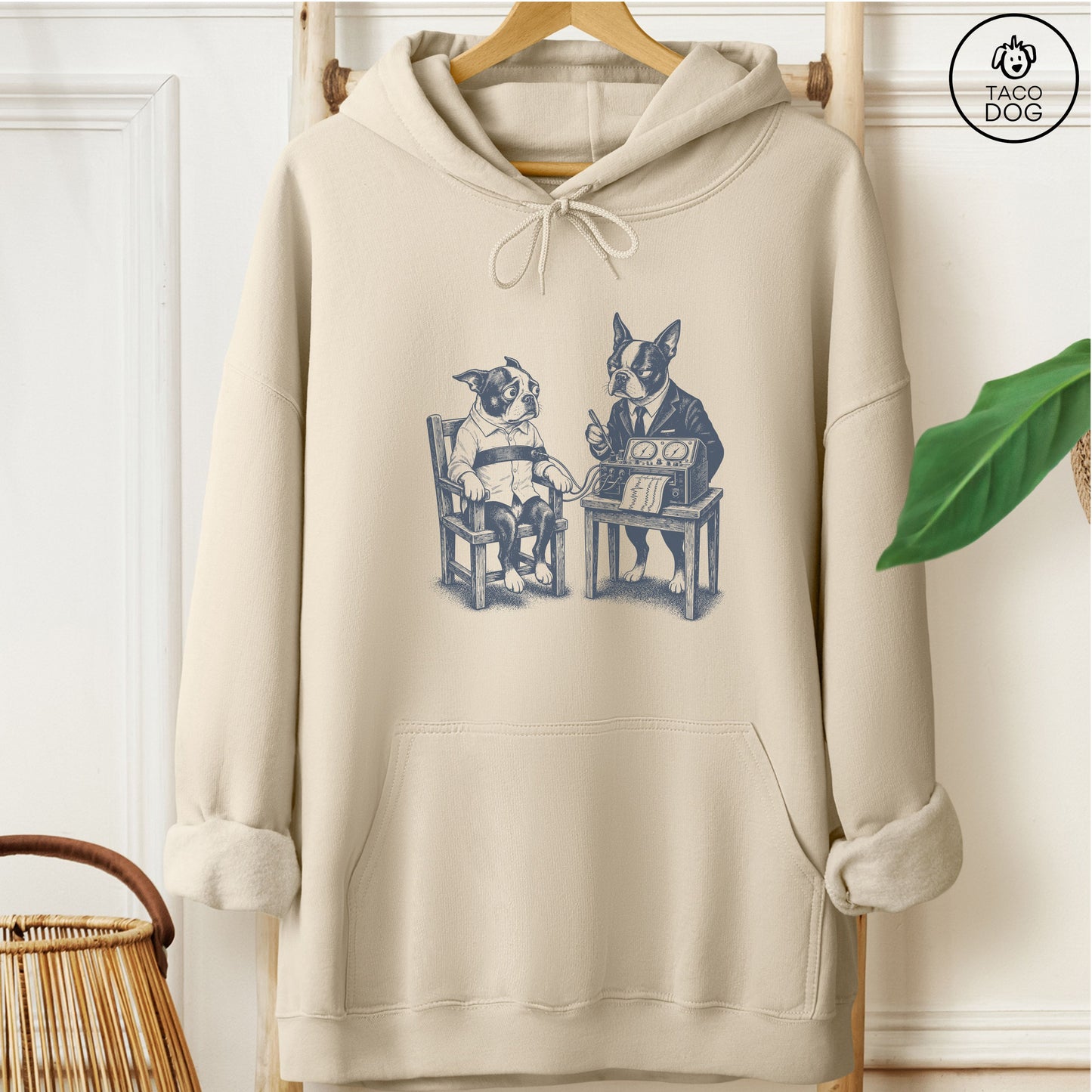 Boston Terrier Polygraph Hoodie Sand Taco-Dog