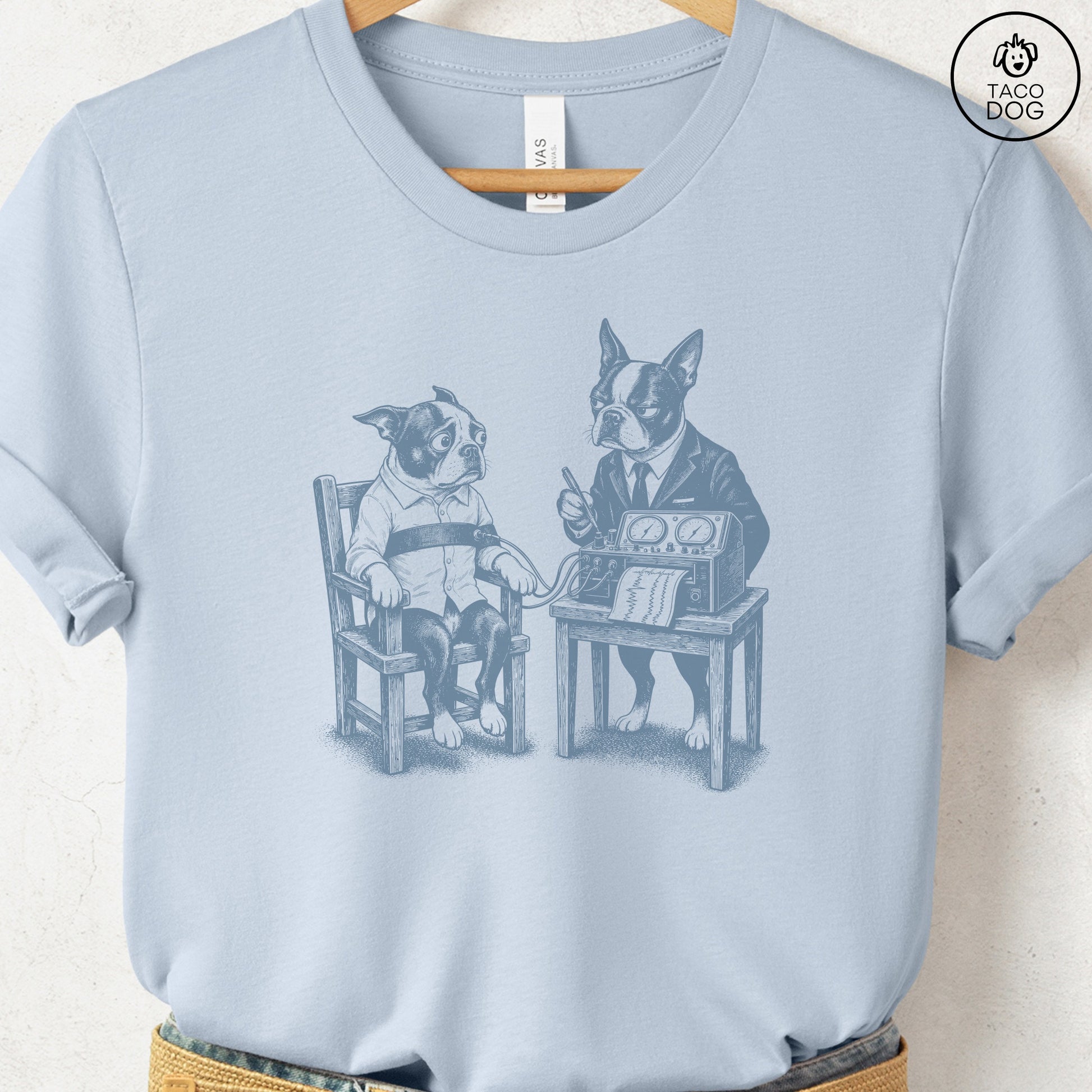 Boston Terrier Polygraph T-Shirt Light Blue Taco-Dog