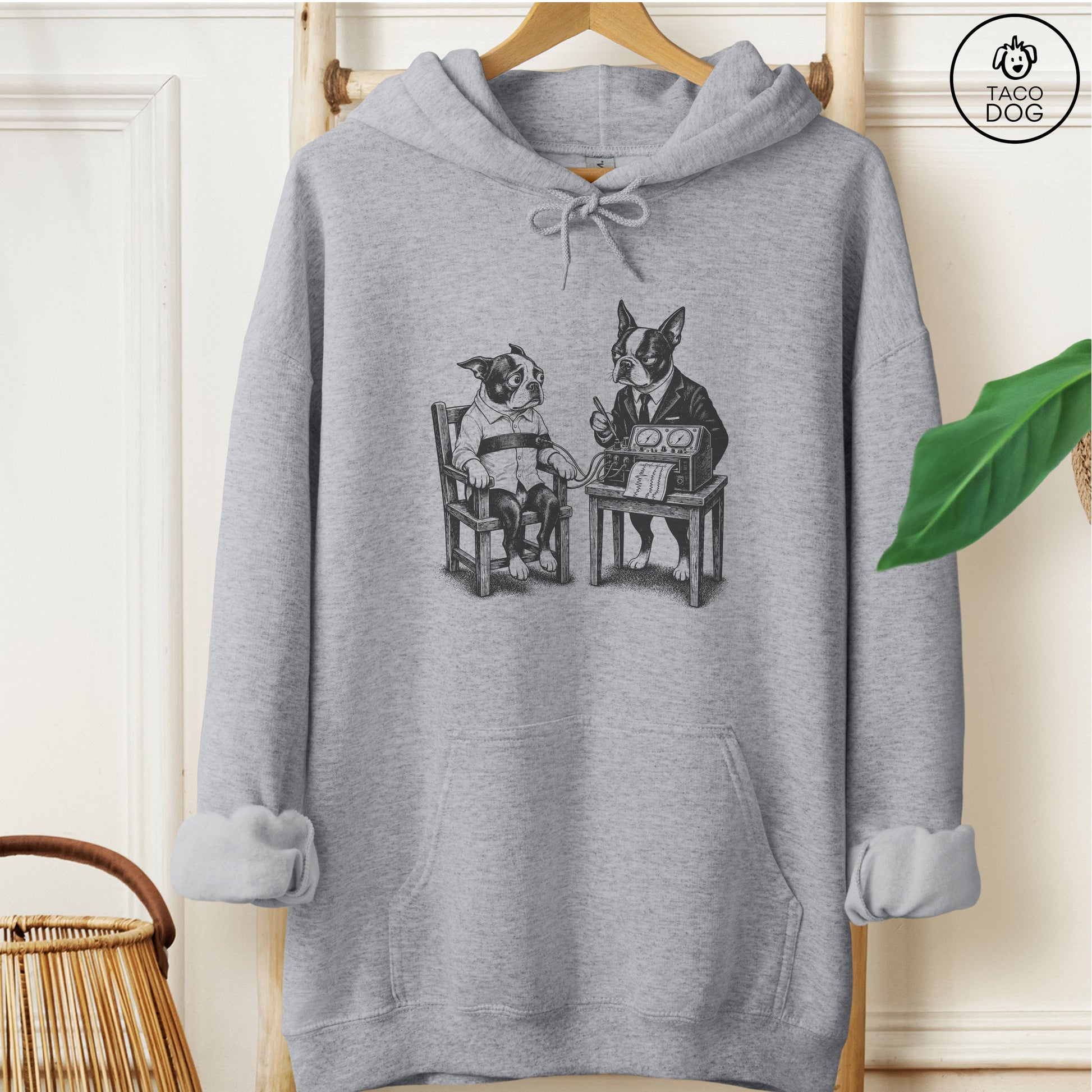 Boston Terrier Polygraph Hoodie Graphite Heather Taco-Dog